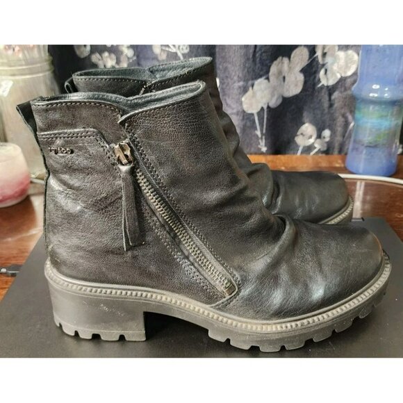 Igi&Co Black Slouchy Leather Boots Asymmetrical Zipper Italy Sz 37 / US 6.5 - Picture 3 of 10